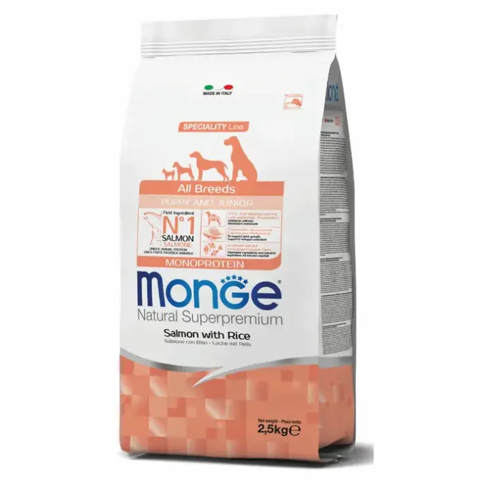 Monge Dog All Breeds Puppy and Junior Monoprotein Salmon with Rice 2,5 kg