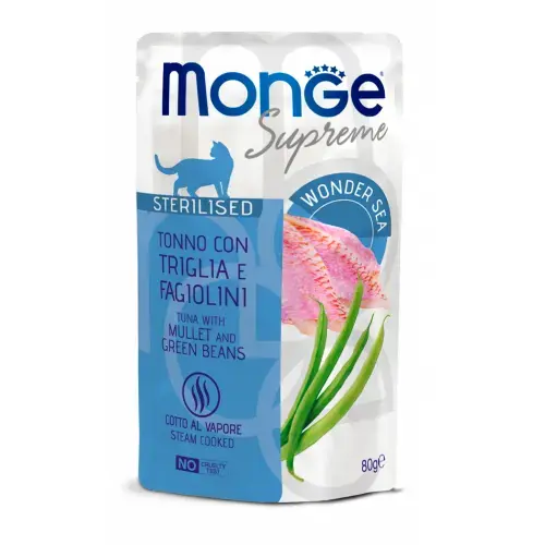 Monge Cat Supreme Pouch Sterilised Tuna Flakes with Mullet and Green Beans 80 g