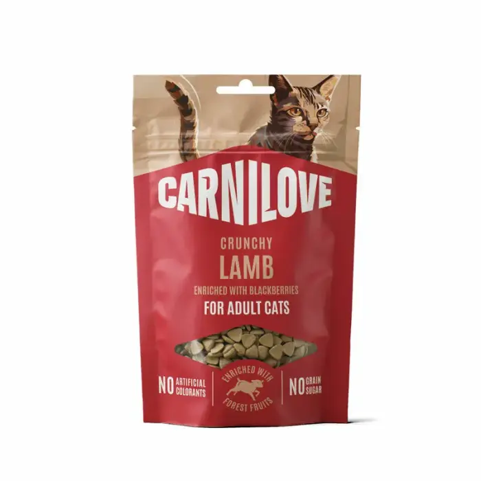 Carnilove Cat Crunchy Adult Lamb Enriched with Blackberries 50 g — kraukšķīgi gardumi pieaugušiem kaķiem ar jēra gaļu un kazenēm