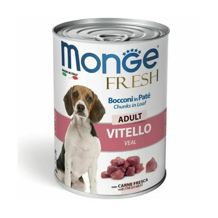 Monge Dog Fresh Adult Chunks in Loaf with Veal — полнорационный влажный корм с телятиной для взрослых собак, 400 г
