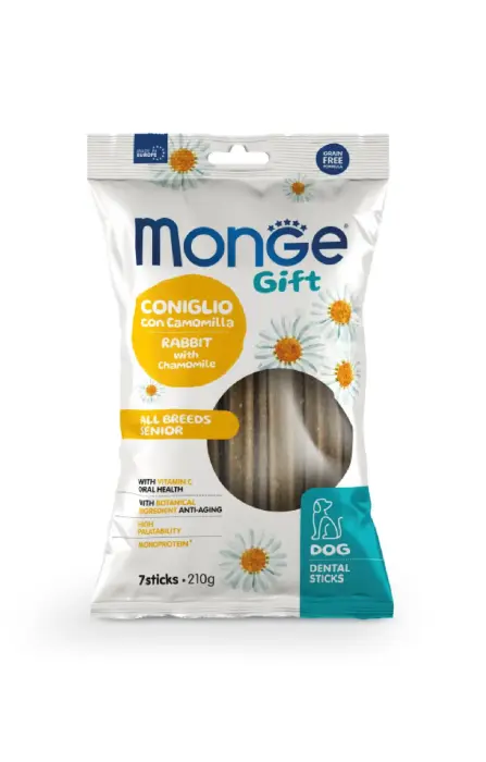 Monge Dog Gift Dental Sticks All Breeds Senior Rabbit with Chamomile 210 g