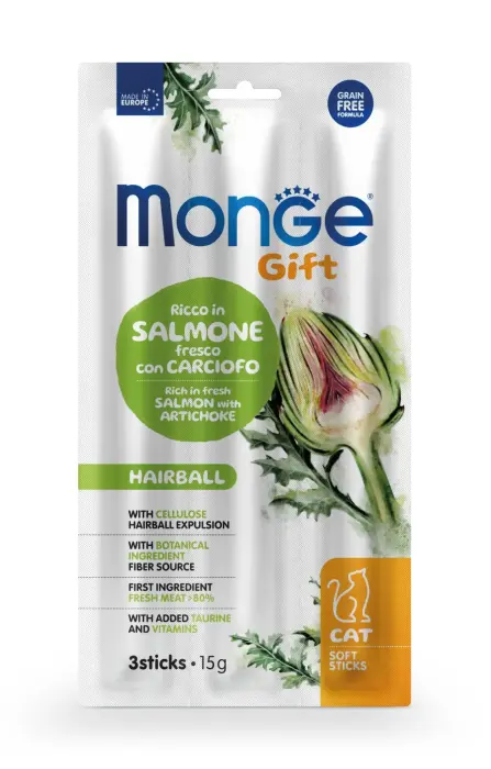 Monge Cat Gift Soft Sticks Hairball Adult Rich in Fresh Salmon with Artichoke 15 g