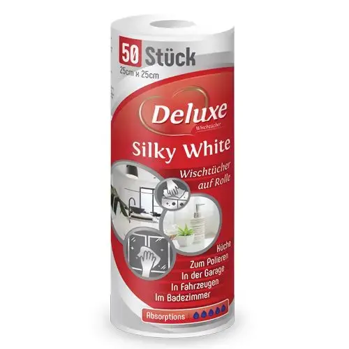 Deluxe Silky White Universal Cleaning Cloths on a Roll 25 × 25 cm, 50 pcs