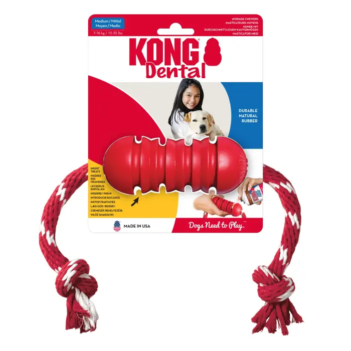 KONG DENTAL - Medium - rotaļlieta ar auklu  vidējiem suņiem