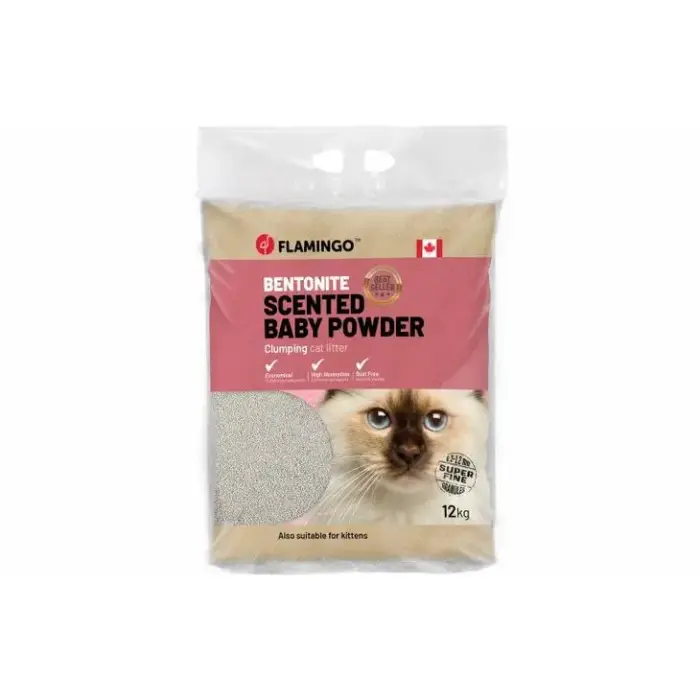 Flamingo CAT LITTER BENTONITE BABY POWDER SCENT FINE 12KG