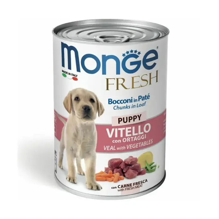 Monge Dog Fresh Puppy Chunks in Loaf Veal with Vegetables — полнорационный влажный корм с телятиной и овощами для щенков, 400 г