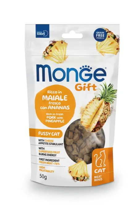 Monge Cat Gift Meat Minis Fussy Cat Adult Rich in Fresh Pork with Pineapple 50 g