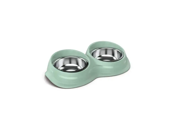 Wave Double INOX  pet bowl with antislide  29,5x16x6,5 h cm- L 0,230+0,230,  different colors