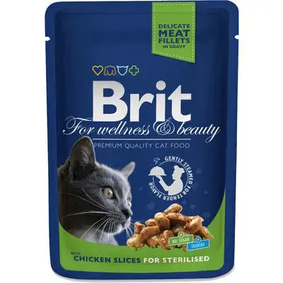 Brit Premium Chicken Slices Sterilised 100 g — pilnvērtīga mitrā barība sterilizētiem kaķiem ar vistu