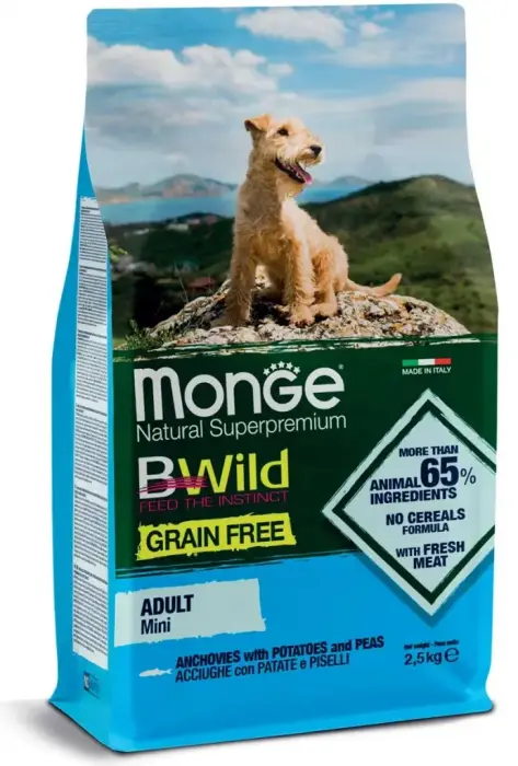 Monge Dog BWild Grain Free Mini Adult Anchovies with Potatoes and Peas 2,5 kg