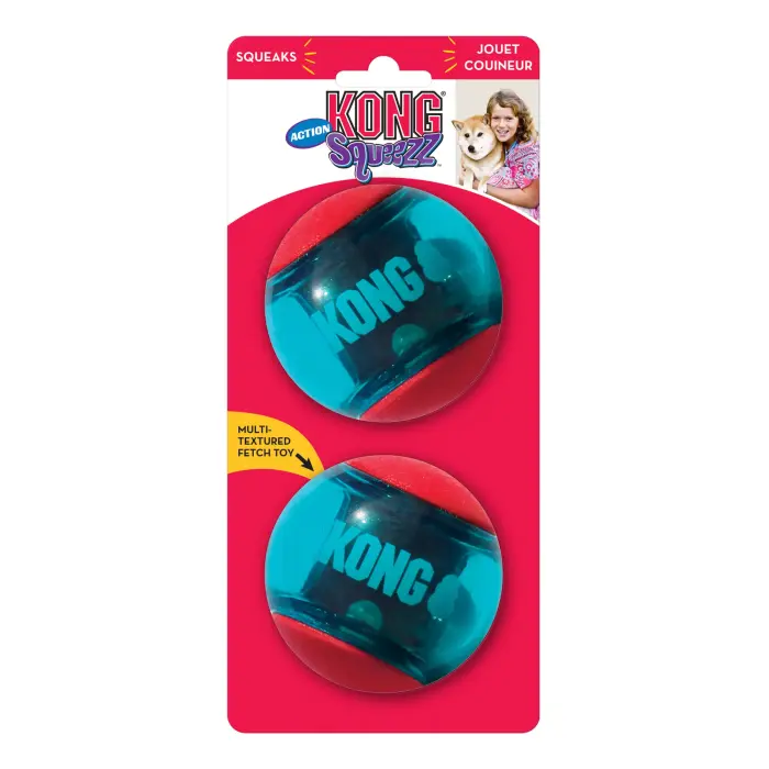 KONG Squeezz Action Ball Red Large 2 gb 8,3 cm  - rotaļlieta suņiem