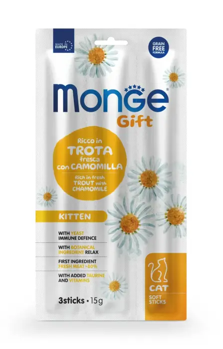 Monge Cat Gift Soft Sticks Kitten Rich in Fresh Trout with Chamomile 15 g