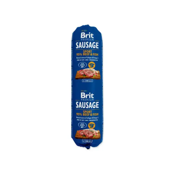 Brit Premium Sausage Sport Beef & Fish — complete wet food for dogs with beef and fish, 800 g