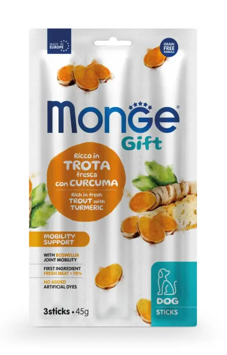 Monge Dog Gift Sticks Mobility Support Rich in Fresh Trout with Turmeric 45 g