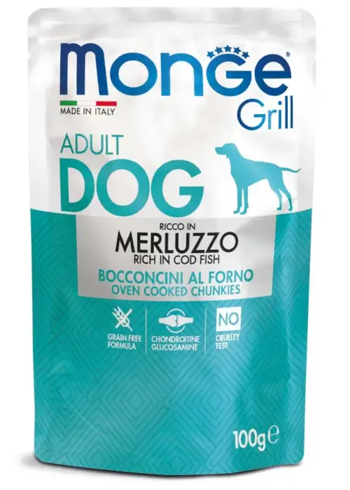 Monge Dog Grill Pouch Dog Adult Chunkies Rich in Codfish 100 g