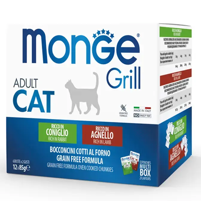 Monge Cat Grill Pouches Multipack Adult Rabbit, Lamb 12x85 g