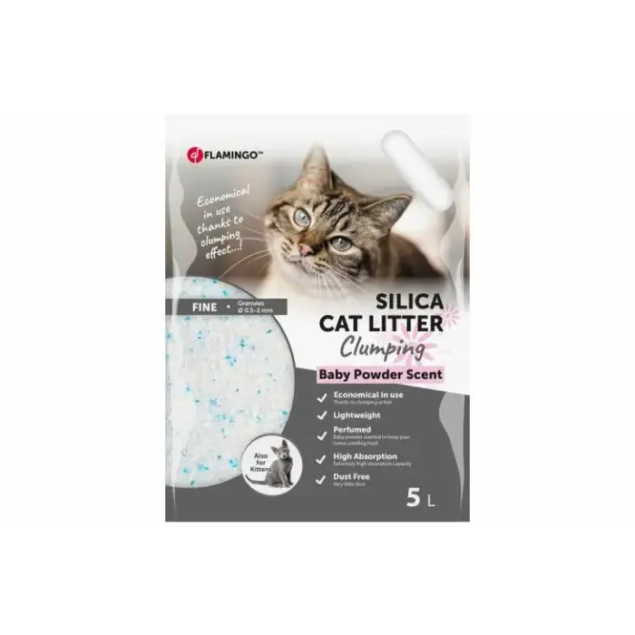 Flamingo Cat litter Silica with baby powder Fine grains Clumping 5L