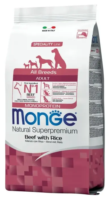 Monge Dog All Breeds Adult Monoprotein Beef with Rice 2,5 kg
