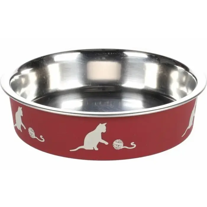 Flamingo Feeding and drinking bowl Dena Round Bordeaux & Silver  d 11,5 cm 180 ml