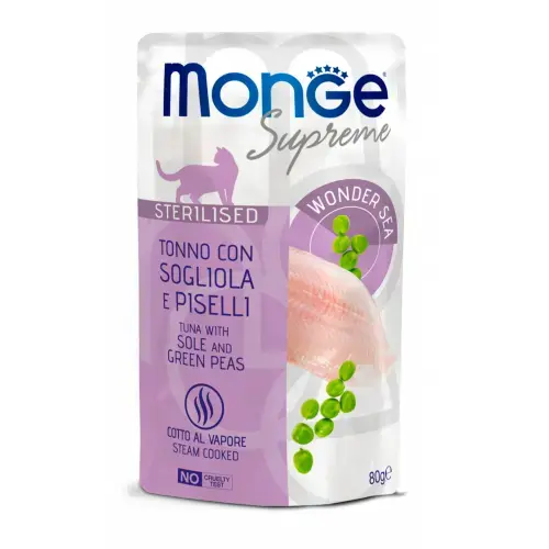 Monge Cat Supreme Pouch Sterilised Tuna Flakes with Sole and Peas 80 g