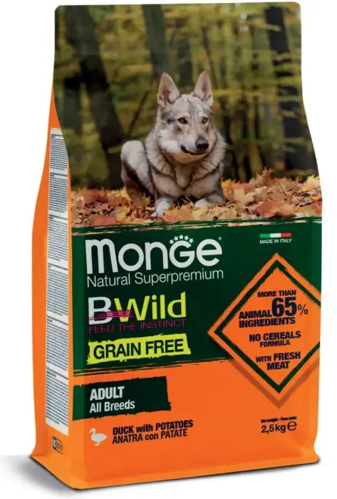 Monge Dog BWild Grain Free All Breeds Adult Duck with Potatoes 2,5 kg