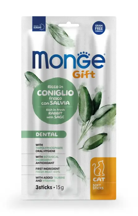Monge Cat Gift Soft Sticks Dental Adult Rich in Fresh Rabbit with Sage 15 g