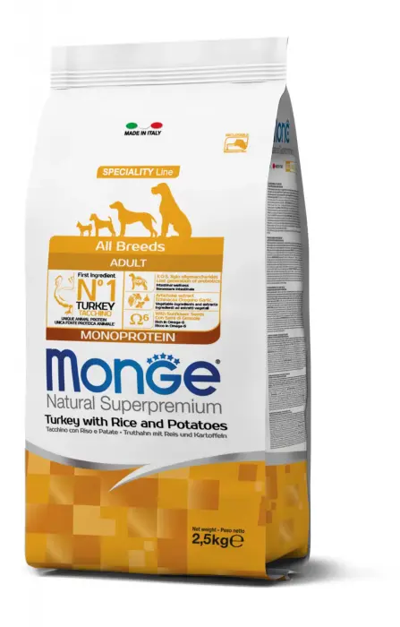 Monge Dog All Breeds Adult Monoprotein Turkey with Rice and Potatoes 2,5 kg