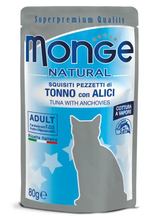Monge Cat Natural Pouch Adult Tuna Flakes with Anchovies 80 g
