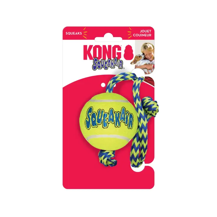 KONG SqueakAir Ball with Rope Medium - rotaļlieta suņiem