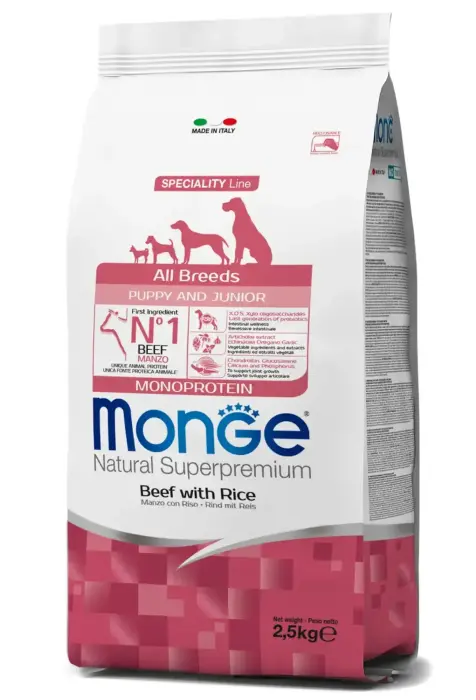 Monge Dog All Breeds Puppy and Junior Monoprotein Beef with Rice 2,5 kg