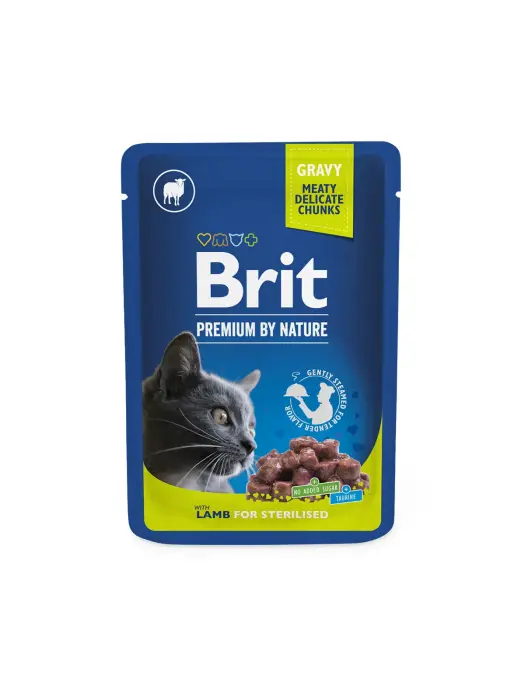 Brit Premium Cat Pouch Lamb for Sterilised 100 g konservi kaķiem