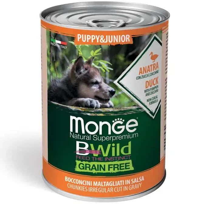 Monge Dog BWild Grain Free Puppy and Junior Chunkies in Gravy Duck with Pumpkin and Zucchini 400 g