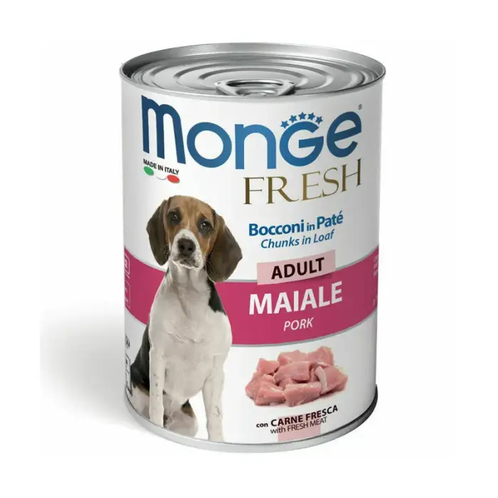 Monge Dog Fresh Adult Chunks in Loaf with Pork — полнорационный влажный корм со свининой для взрослых собак, 400 г