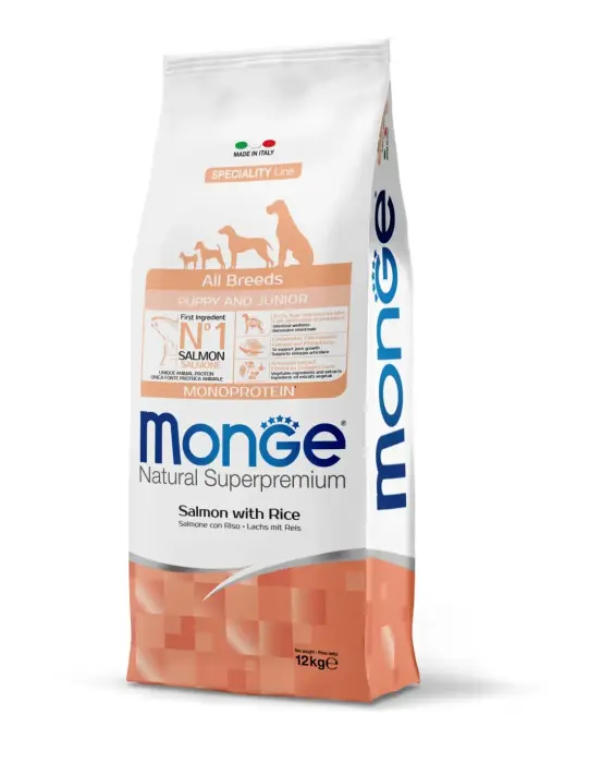 Monge Dog All Breeds Puppy and Junior Monoprotein Salmon with Rice 12 kg