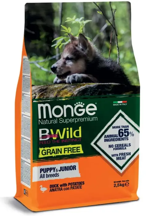Monge Dog BWild Grain Free All Breeds Puppy & Junior Duck with Potatoes 2,5 kg