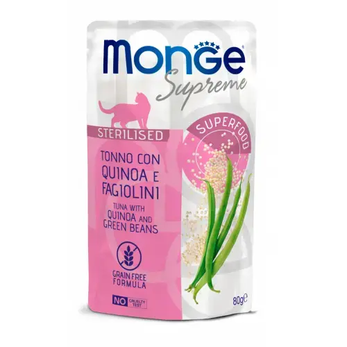 Monge Cat Supreme Pouch Sterilised Tuna Flakes with Quinoa and Green Beans 80 g
