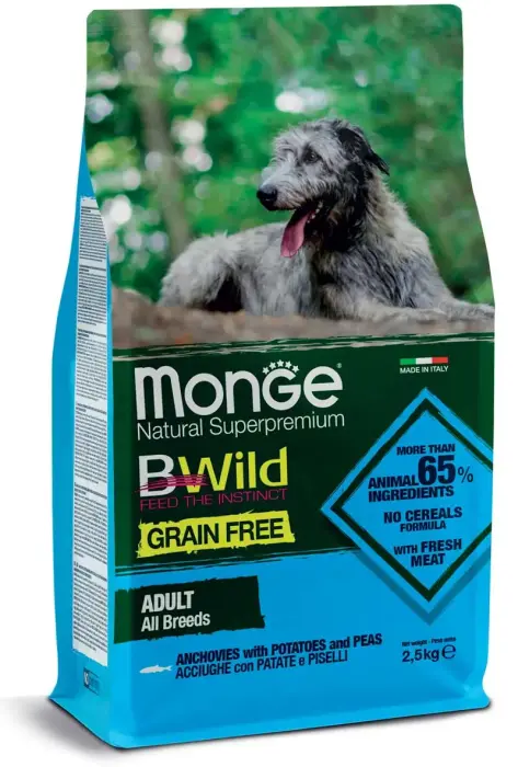 Monge Dog BWild Grain Free All Breeds Adult Anchovies with Potatoes and Peas 2,5 kg