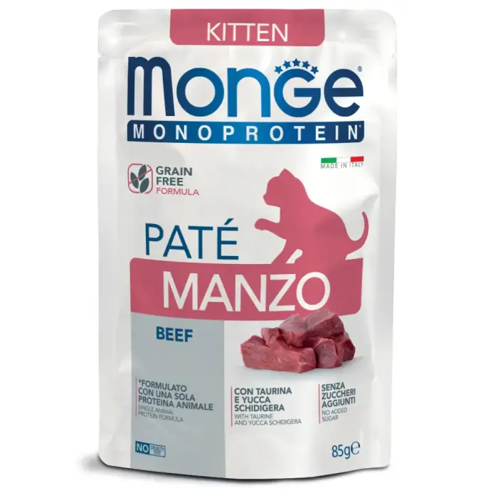 Monge Cat Monoprotein Pouch Kitten Pate Beef 85 g