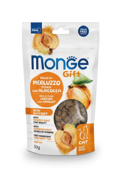 Monge Cat Gift Meat Minis Skin Support Adult Rich in Fresh Codfish with Apricot 50 g