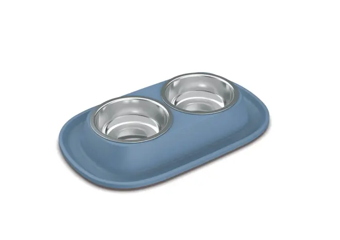 Double soft bowl-holder with INOX bowl inside cm. 31 x 20 x 3,5 h, different colors