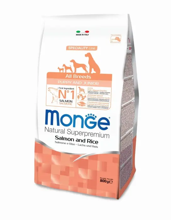 Monge Dog All Breeds Puppy and Junior Monoprotein Salmon with Rice 0,8 kg