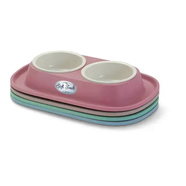 Rubber double diner with plastic bowls Ø 9,5 cm, dif.colors