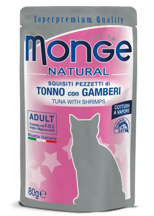 Monge Cat Natural Pouch Adult Tuna Flakes with Shrimp 80 g