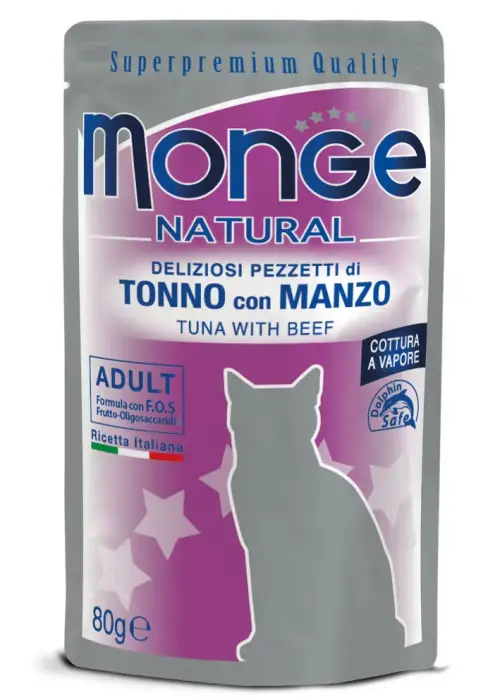 Monge Cat Natural Pouch Adult Tuna Flakes with Beef 80 g