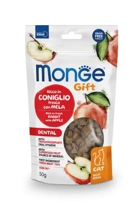 Monge Cat Gift Meat Minis Dental Adult Rich in Fresh Rabbit and Apple 50 g