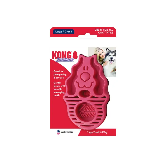 KONG ZoomGroom Raspberry Large - suka apmatojuma kopšanai