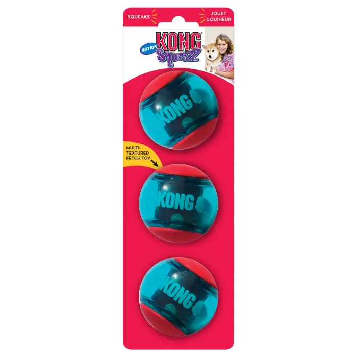 KONG Squeezz Action Ball Red Medium 3 gb 6,4 cm - rotaļlieta suņiem