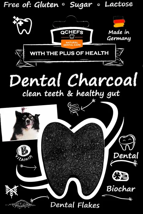 QCHEFS Papildbarība ar aktīvo ogli Dental Charcoal suņiem 80 gr
