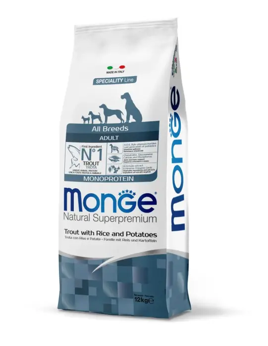 Monge Dog All Breeds Adult Monoprotein Trout with Rice and Potatoes 12 kg