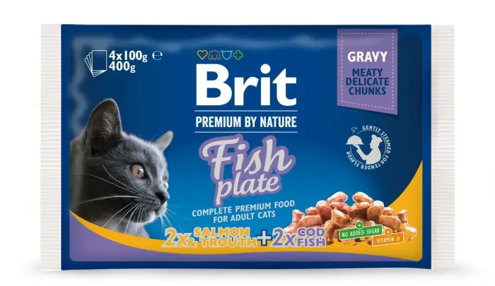 Brit Premium Cat Pouch Fish Plate Chunks 400 g (4x100 g)
